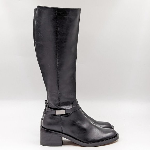 Linea Paolo Women Kamile Black Leather Wide Calf Buckle Knee Riding Boots 6.5WC - Picture 7 of 11